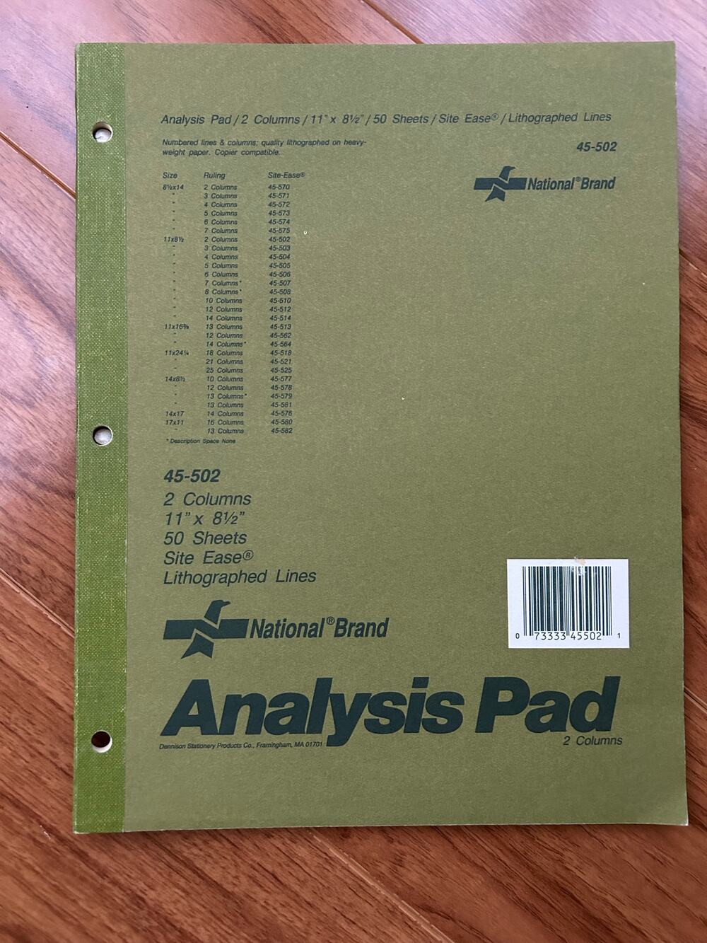 Vintage National Brand 2 Column Analysis Pad 45-502 50 SHEETS 11" x 8 1/2